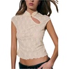 image:imageMakeMeChic Womens Floral Lace Tank Crop Tops Cap Sleeve Mandarin Collar Cheongsam TopBeige