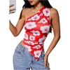 image:imageMakeMeChic Womens Floral One Shoulder Tank Top Ruched Asymmetrical Sleeveless Y2k TopsRed D