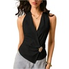 image:imageMakeMeChic Womens Halter Tank Top Vest Wrap V Neck Blouse Sleeveless Tie Back Elegant Office ShirtBlack