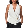 image:imageMakeMeChic Womens Halter Tank Top Vest Wrap V Neck Blouse Sleeveless Tie Back Elegant Office ShirtWhite