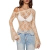 image:imageMakeMeChic Womens Lace Asymmetrical Top Vacation Sheer Coverup Y2k Floral Bell Sleeve T ShirtWhite