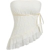 image:imageMakeMeChic Womens Lace Strapless Tube Asymmetrical Ruffle Bandeau Y2k Summer Crop TopsApricot