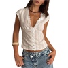 image:imageMakeMeChic Womens Lace Trim Blouse Dressy Casual Crop Cap Sleeve Deep V Neck Button Down Shirt TopWhite