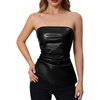 image:imageMakeMeChic Womens Leather Corset Tops Strapless Tube Asymmetrical Ruched Backless Crop Going Out TopsBlack