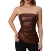 image:imageMakeMeChic Womens Leather Corset Tops Strapless Tube Asymmetrical Ruched Backless Crop Going Out TopsCoffee Brown