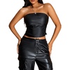image:imageMakeMeChic Womens Leather Gold Tops Summer Tube Tops Ruched Sleeveless Slim Fit Strapless Club Concert ShirtsBlack