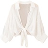 image:imageMakeMeChic Womens Long Sleeve Bat Wing Crop Tops Casual Chiffon Solid Color Shirt Beach Cover UpsWhite