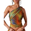 image:imageMakeMeChic Womens Off The Shoulder Tops Tie Dye Crop Ruched Sleeveless Going Out Tank ShirtMulticolor