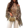 image:imageMakeMeChic Womens Plaid Off The Shoulder Poncho Top Long Sleeve Going Out Tops with ScarfBrown