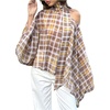 image:imageMakeMeChic Womens Plaid Off The Shoulder Poncho Top Long Sleeve Going Out Tops with ScarfKhaki