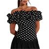 image:imageMakeMeChic Womens Polka Dots Blouse Off The Shoulder Ruffle Trim Short Sleeve Dressy Shirt TopBlack and White