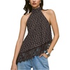 image:imageMakeMeChic Womens Polka Dots Lace Trim Halter Tank Top Y2K Mock Neck Asymmetrical Going Out Crop TopsCoffee Brown