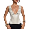image:imageMakeMeChic Womens Polka Dots Tank Top Deep V Neck Y2K Lace Up Backless Corset TopsApricot