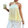 image:imageMakeMeChic Womens Satin Lace Halter Tops Sleeveless Tie Open Back Slim Fit Dressy Tank TopsYellow