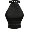 image:imageMakeMeChic Womens Satin Sleeveless Halter Top Tie Open Back Ruched Crop TopsBlack