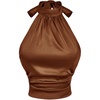 image:imageMakeMeChic Womens Satin Sleeveless Halter Top Tie Open Back Ruched Crop TopsMocha Brown