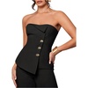 image:imageMakeMeChic Womens Strapless Tube Blazer Metal Button Backless Work Tank TopsBlack