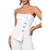 image:imageMakeMeChic Womens Strapless Tube Blazer Metal Button Backless Work Tank TopsWhite
