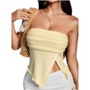 image:imageMakeMeChic Womens Strapless Tube Tops Ruched Split Lettuce Trim Sleeveless Y2k BandeauYellow