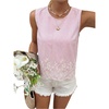 image:imageMakeMeChic Womens Striped Floral Blouse Crew Neck Embroidery Sleeveless Summer TopsPink