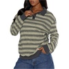 image:imageMakeMeChic Womens Striped Sweater Button Up Long Sleeve Rugby Shirt Preppy Pullover TopsGreen