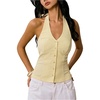 image:imageMakeMeChic Womens Stripes Button Down V Neck Halter Top Sleeveless Backless Going Out Tops Halter vestYellow