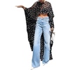image:imageMakeMeChic Womens Summer Polka Dots Tops High Low Mesh Sheer Crewneck Y2K Poncho TopsBlack