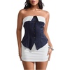 image:imageMakeMeChic Womens Tube Tops Strapless Sleeveless Striped Button Down Business Casual OutfitsBlue and White