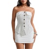image:imageMakeMeChic Womens Tube Tops Strapless Sleeveless Striped Button Down Business Casual OutfitsWhite