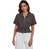 image:imageMakeMeChic Womens Work Business Casual Crop Jacket Short Sleeve Drawstring Bomber Jacket Zip Up Coat with PocketDark Grey