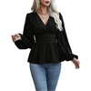 image:imageMakeMeChic Womens Wrap V Neck Peplum Tops Stretchy Ruched Ruffle Business Casual Dressy Blouse ShirtsBlack