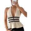 image:imageMakeMeChic Womens Y2K Deep V Neck Halter Tops Open Back Rivet Ruffle Hem Sleeveless TankApricot