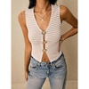 image:imageWomens Metal Floral Summer Crop Tops V Neck Knit Split Sweater VestsApricot