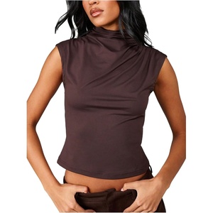 image:imageMakeMeChic Womens Dressy Mock Neck Tops Y2k T Shirt Sleeveless Fitted Summer Going Out TopsCoffee Brown