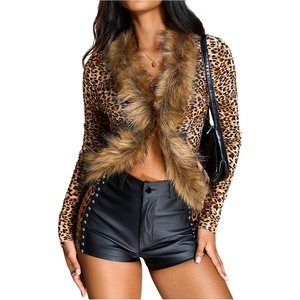 image:imageMakeMeChic Womens Faux Fur Fuzzy Long Sleeve Top Mesh Lace Open Front Y2K Tee ShirtsBrown