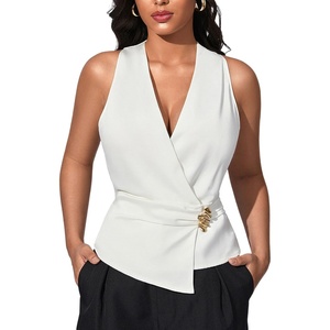 image:imageMakeMeChic Womens Halter Tank Top Vest Wrap V Neck Blouse Sleeveless Tie Back Elegant Office ShirtWhite