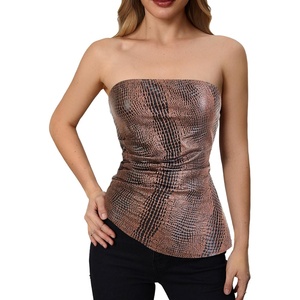 image:imageMakeMeChic Womens Leather Corset Tops Strapless Tube Asymmetrical Ruched Backless Crop Going Out TopsMulticolor