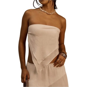 image:imageMakeMeChic Womens Linen Strapless Tube Top Backless Summer Beach Going Out Crop TopsWhite