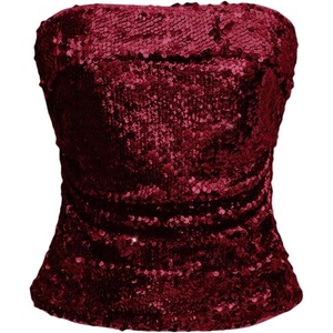 image:imageMakeMeChic Womens Metallic Sequin Strapless Tube Top Sparkly Ruched Party Night Out Crop TopsBurgundy