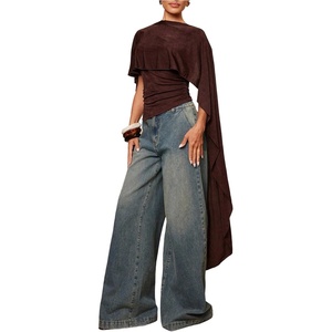 image:imageMakeMeChic Womens Poncho Tops Cape Shirts Asymmetrical Ruched Business Casual OutfitsBrown