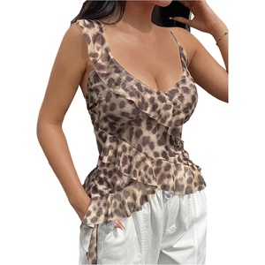 image:imageMakeMeChic Womens Summer Cheetah Print Tops Sleeveless Backless Y2K Fitted Tank TopsBrown