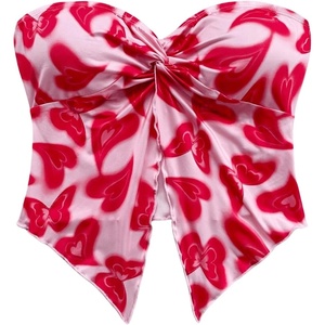 image:imageMakeMeChic Womens Summer Polka Dots Tops Strapless Tube Top Tie Front Ruched Backless Bandeau Crop TopsPink