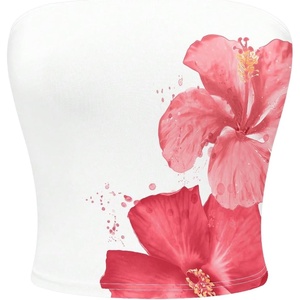 image:imageMakeMeChic Womens Tube Tops Floral Summer Crop Tops Strapless Backless Hawaiian TopWhite