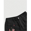 image:imageMAKEMECHIC Womens Floral Jean Shorts High Waist Embroidery Raw Hem Denim ShortBlack