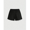 image:imageMAKEMECHIC Womens Floral Jean Shorts High Waist Embroidery Raw Hem Denim ShortBlack