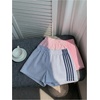 image:imageMakeMeChic Womens 2 Pack Striped Running Shorts Summer Track Workout Athletic ShortsLight Blue Pink