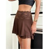 image:imageMakeMeChic Womens Floral Mini Shorts Lace Ruffle Tiered A Line Summer Boho Country Concert ShortsBrown