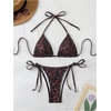 image:imageMakeMeChic Womens Floral Sequin Colorful Striped Triangle Thong Bikini Sets Halter String Swimsuit Bathing SuitLeopard Brown