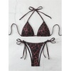 image:imageMakeMeChic Womens Floral Sequin Colorful Striped Triangle Thong Bikini Sets Halter String Swimsuit Bathing SuitLeopard Brown