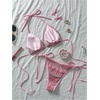 image:imageMakeMeChic Womens Floral Sequin Colorful Striped Triangle Thong Bikini Sets Halter String Swimsuit Bathing SuitPink Multi